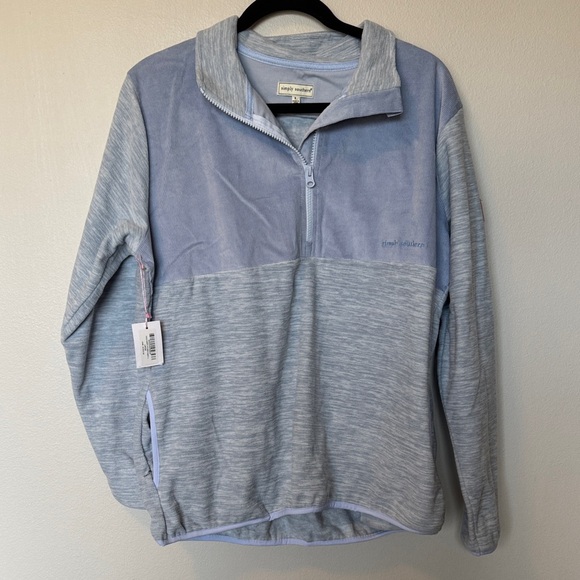 Simply Southern Tops - NWT Simply Southern Light Blue Heathered Quarter-Zip Fleece Pullover